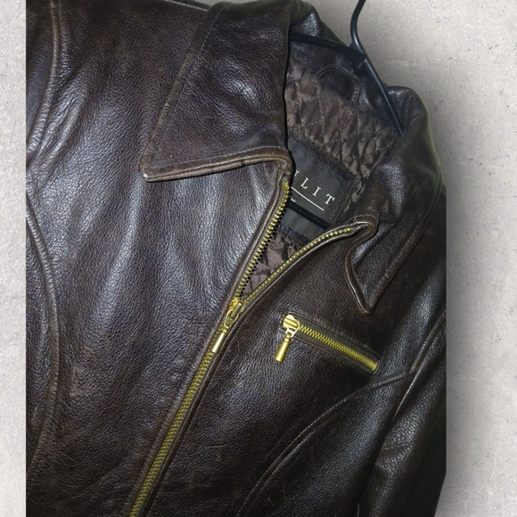 Winlit Dark Brown Women's Leather Jacket Size Medium With Gold Accents - Picture 4 of 14